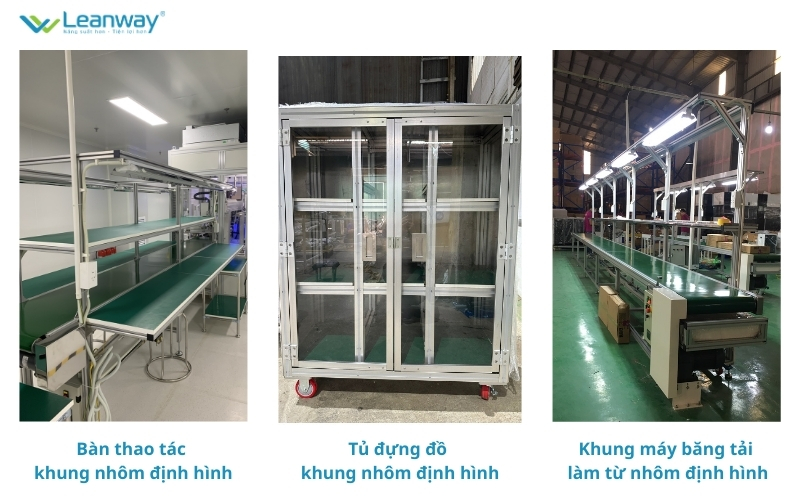 Nhôm định hình làm bàn thao tác, tủ đựng đồ, khung máy băng tải